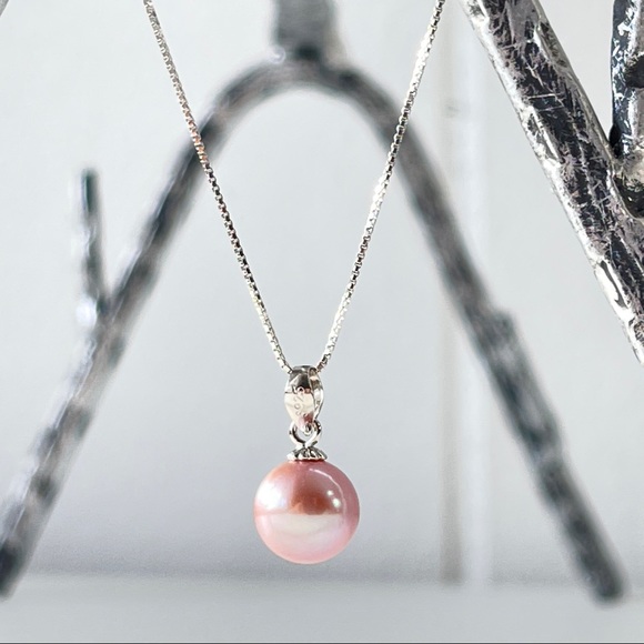 Real Round 3A Purple Freshwater Pearl Pendant 925 Sterling Silver Necklace - Picture 7 of 14